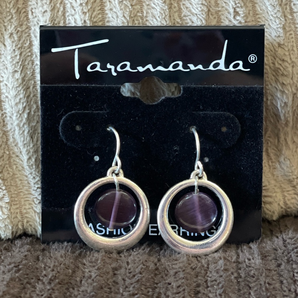 Silver and Purple Hoop Dangle Earrings — Taramanda - Picture 3 of 11